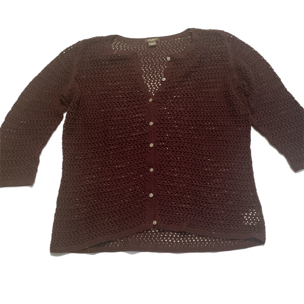 Eddie Bauer Vintage Brown In Color Crochet Cardigan Size XXL